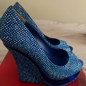 Pleaser Blue Satin Wedges